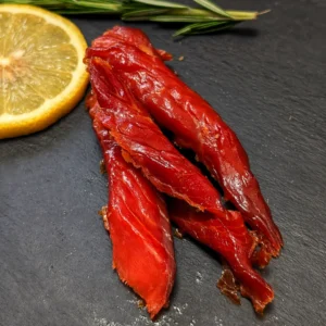 Gift-ready presentation of wild sockeye salmon candy